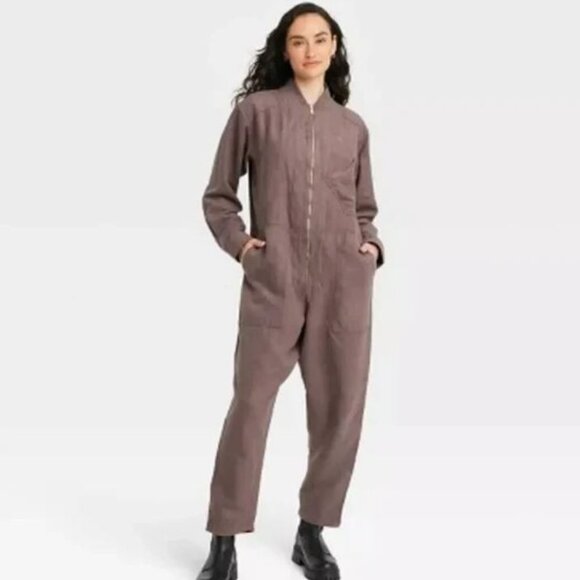 NWT Houston White x Target | Brown Faux Suede Flight Jumpsuit | Medium - Picture 1 of 10
